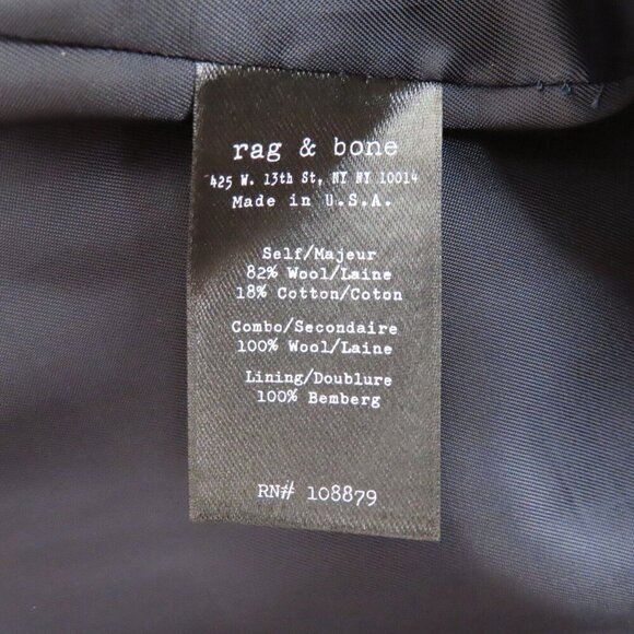 Rag & Bone Womens 6 Black Blue Wool Tweed Jacket Accent Snap Closure Zip Pockets - Picture 8 of 11